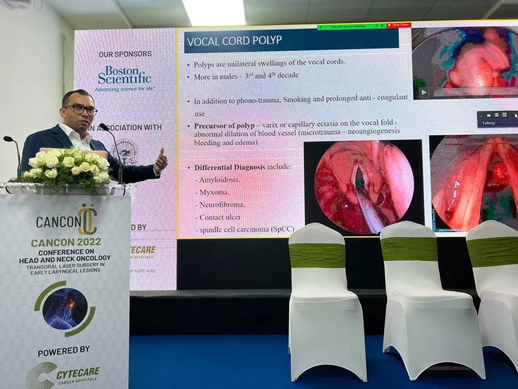 Dr. Vidhyadharan speaking at vocal cord conference