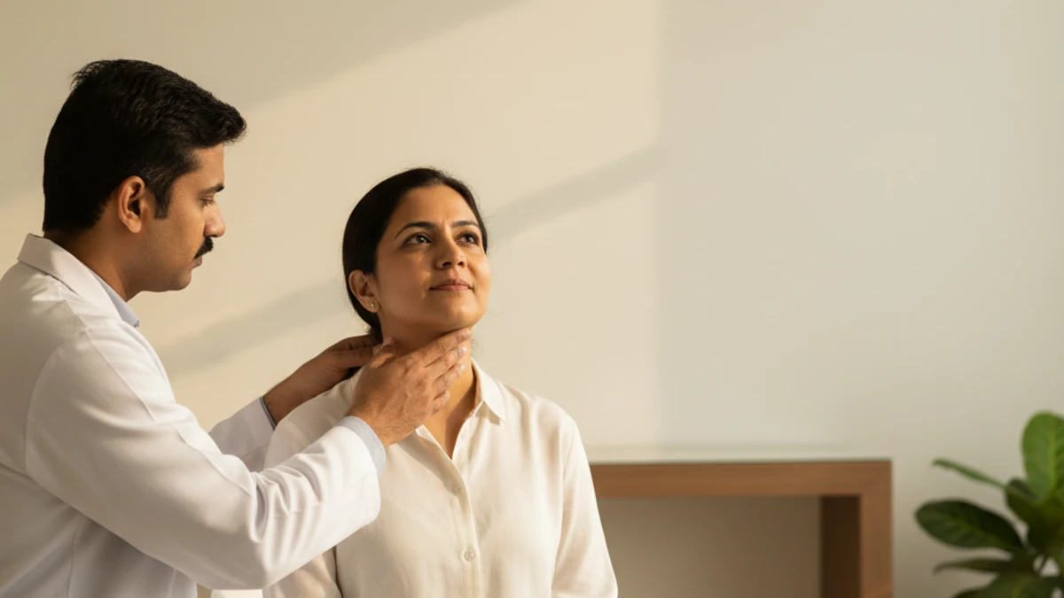 Head and neck surgeon consulting with patient about thyroid surgery at THANC Hospital, Chennai