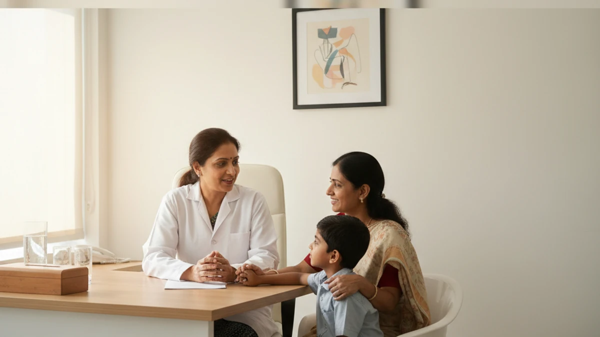 ENT surgeon consulting with a parent and child about tonsil surgery at THANC Hospital, Chennai
